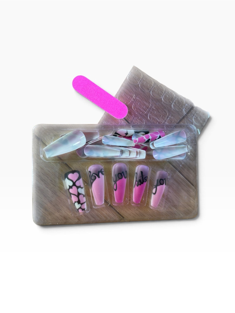 Pink Heart Love you Hate you Press-On Nail Set